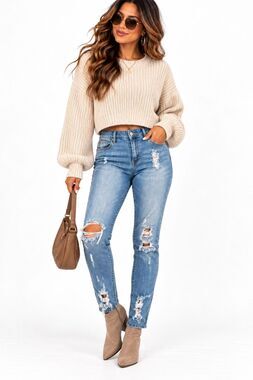 Puzzle Jeans Light Wash Distressed Ripped Slim Straight Jeans Women’s Size 9/10